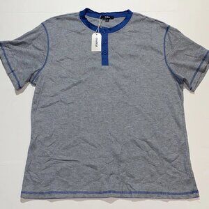 Ouko Mens 2xl Shirt Henley Waffle Pattern Blue Gray New With Tags
